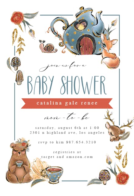 Animal Tea Party - Baby Shower Invitation