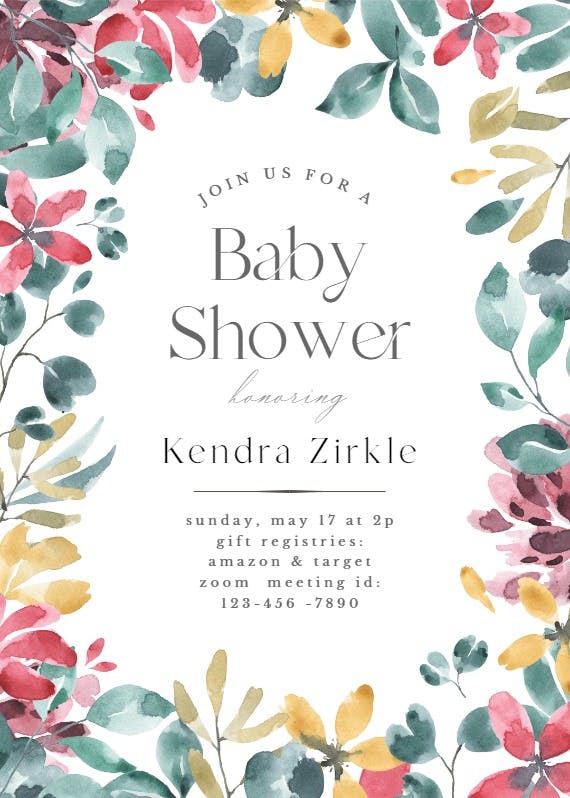Aquarelle floral frame - baby shower invitation