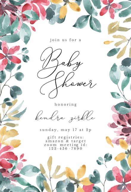 Aquarelle Floral Frame - Baby Shower Invitation
