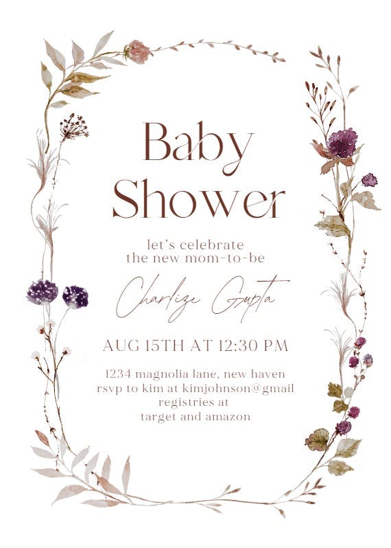 Autumnal watercolor -  invitación para baby shower de bebé niña gratis