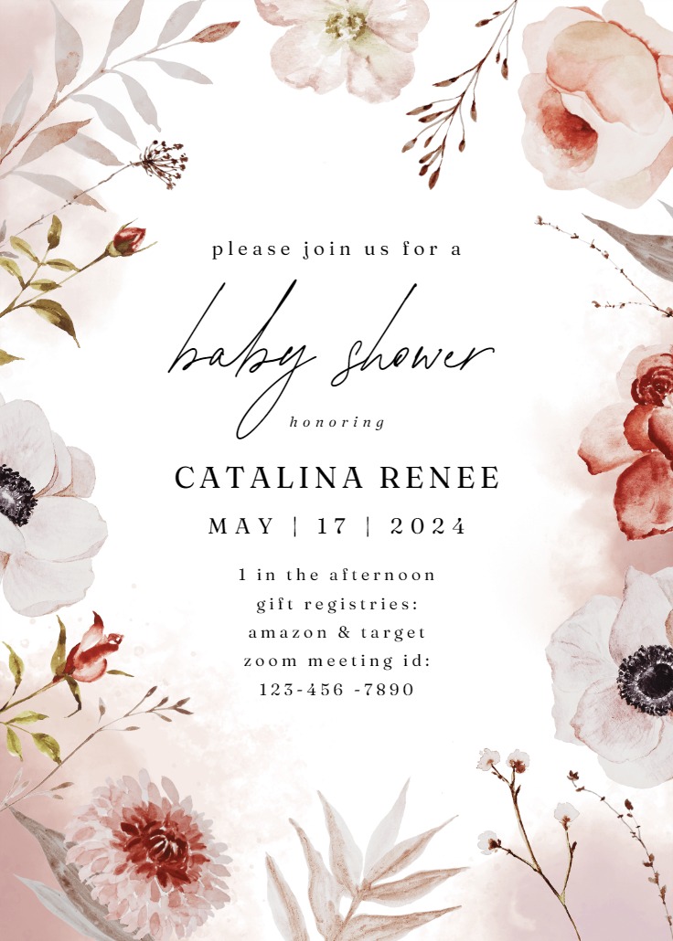 Transparent Flowers - Baby Shower Invitation Template | Greetings Island