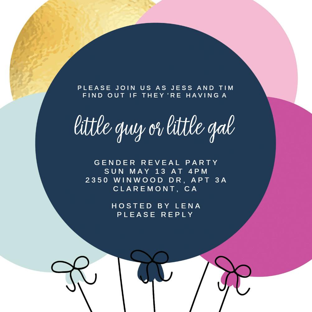 Baby balloons - gender reveal invitation