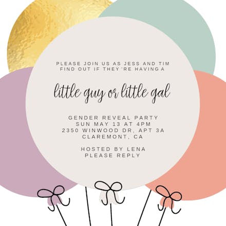 Baby Balloons - Gender Reveal Invitation