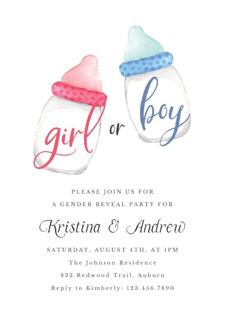 Baby bottles - gender reveal invitation