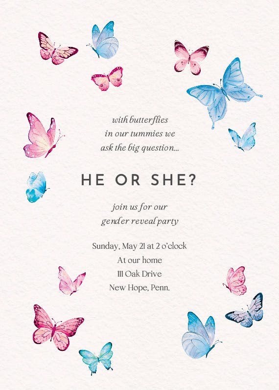 Baby butterfly - gender reveal invitation