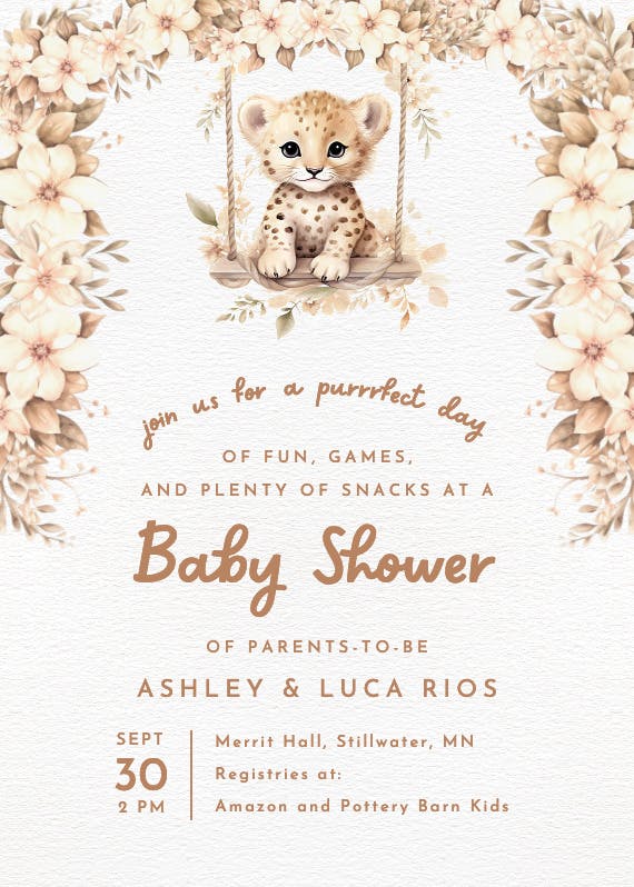Baby cheetah -  invitación para baby shower