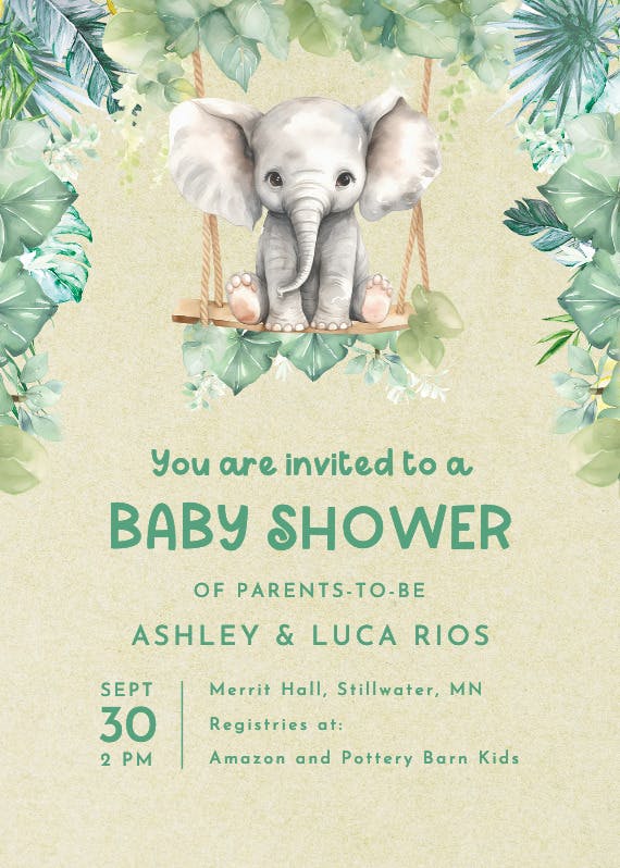 Baby elephant -  invitación para baby shower