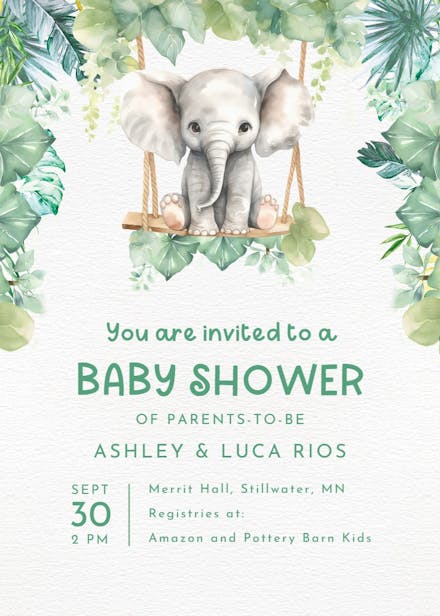 Baby elephant - baby shower invitation