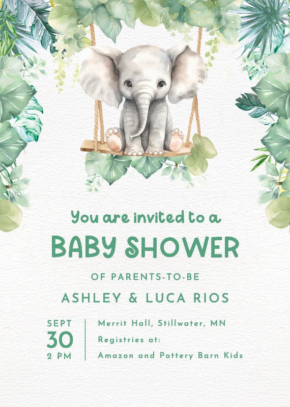 Baby elephant - baby shower invitation