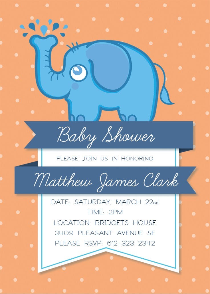 Baby elephant - baby shower invitation