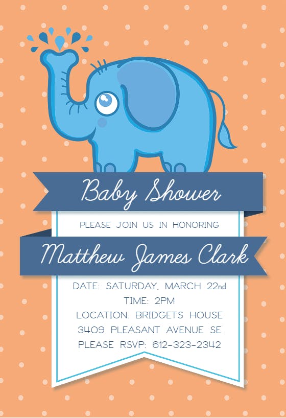 Baby elephant -  invitación para baby shower de bebé niño gratis