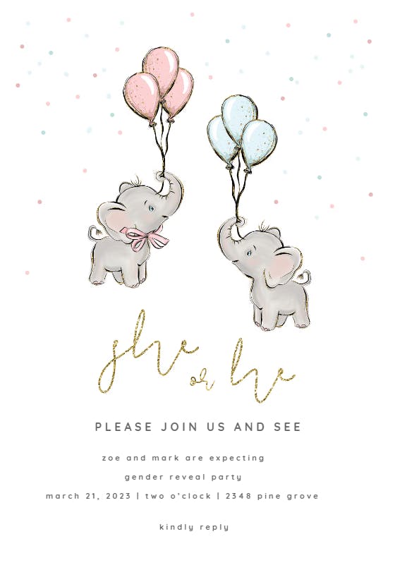 Baby elephants - Invitación De revelación de género | Greetings Island