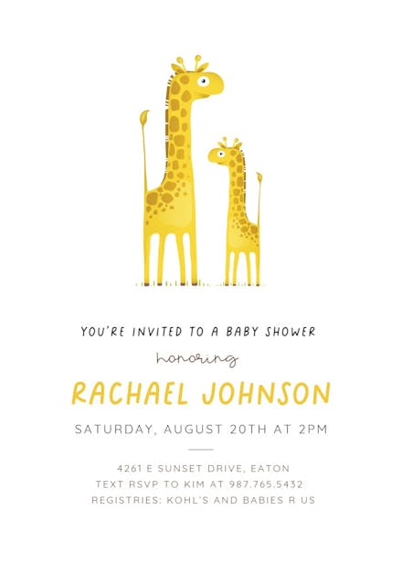 Baby giraffe - baby shower invitation