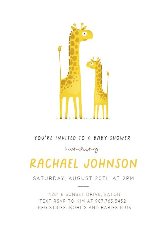Baby giraffe - baby shower invitation