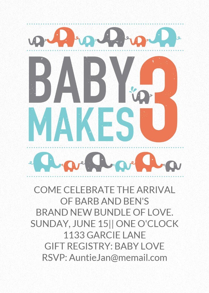 Baby makes 3 -  invitación para baby shower