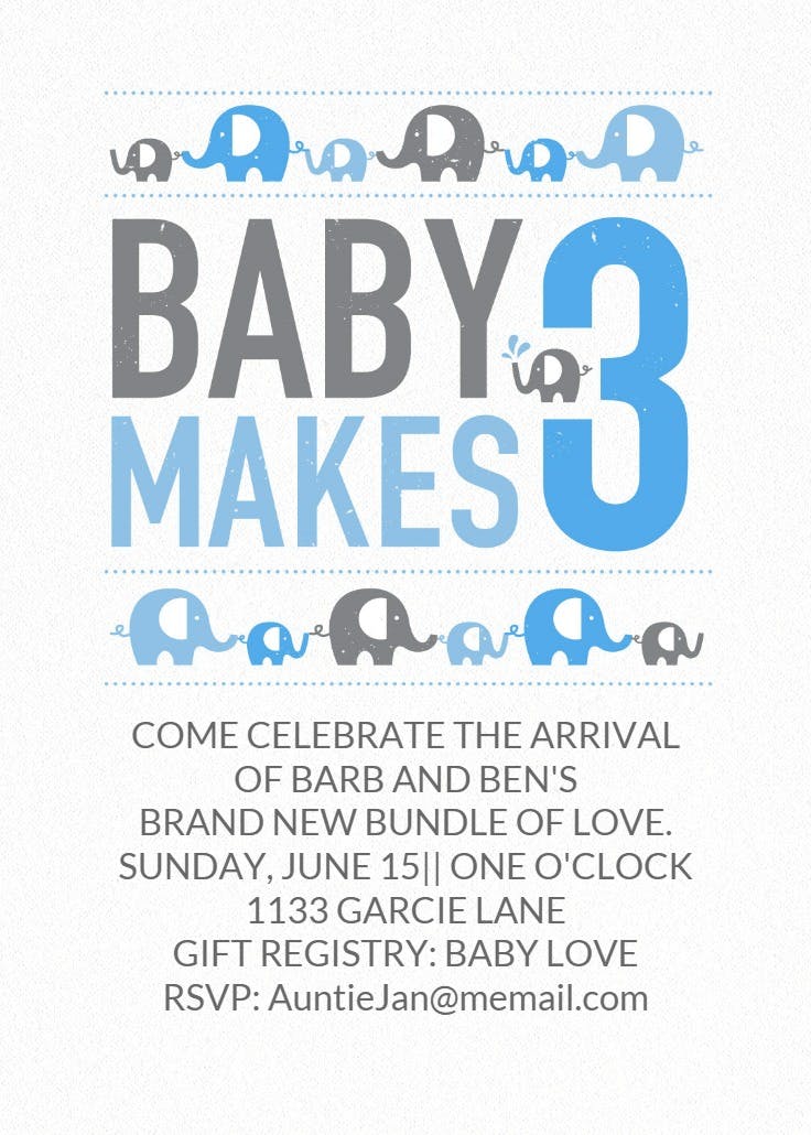 Baby makes 3 - baby shower invitation