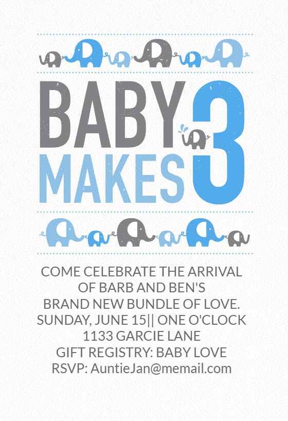 Baby makes 3 - baby shower invitation