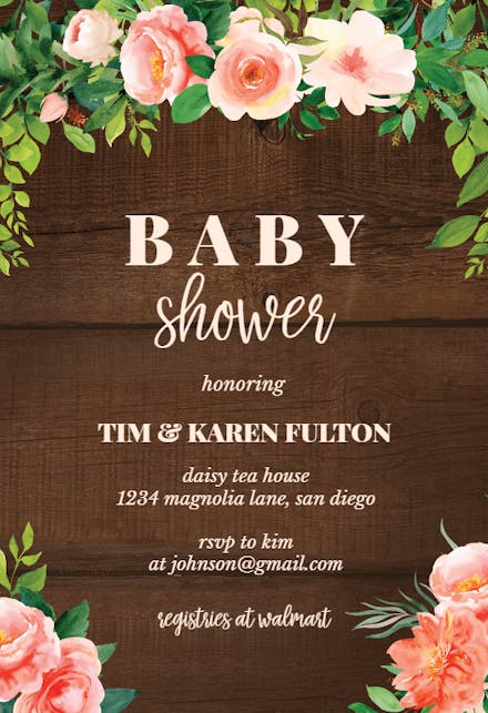 Roses on wood - Baby Shower Invitation