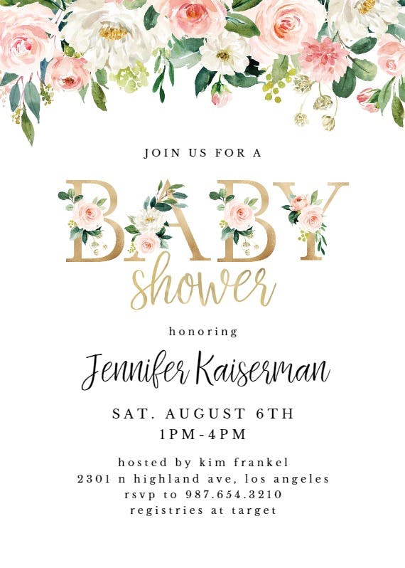Baby shower floral letters -  invitación para baby shower de bebé niña gratis