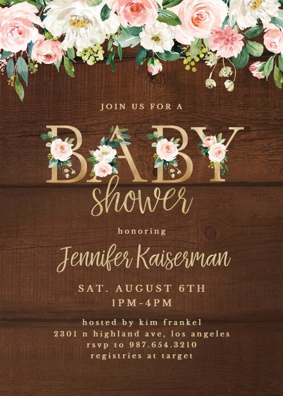 Baby shower floral letters -  invitación para baby shower de bebé niña gratis
