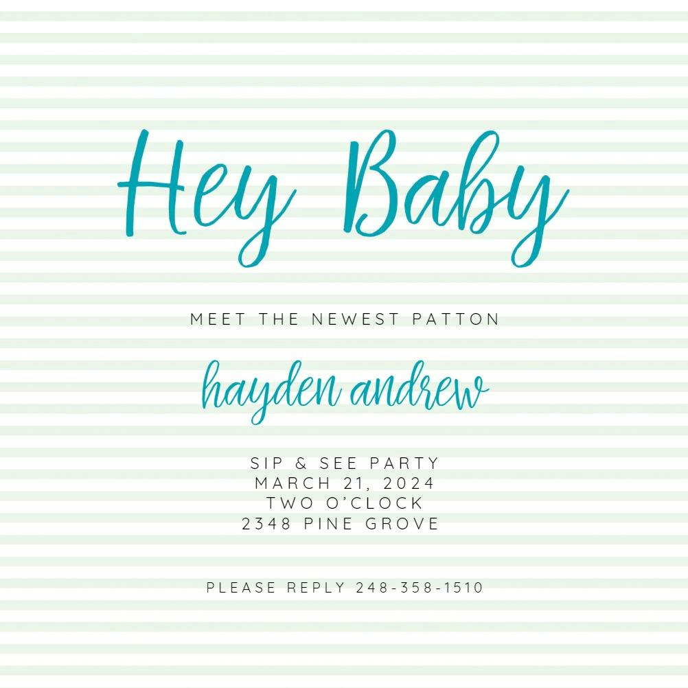 Baby stripes -  invitación de sip & see