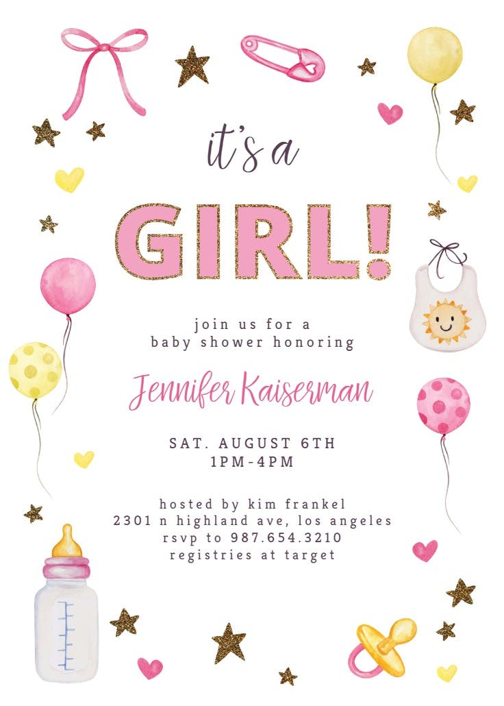 Baby stuff and glitter - baby shower invitation