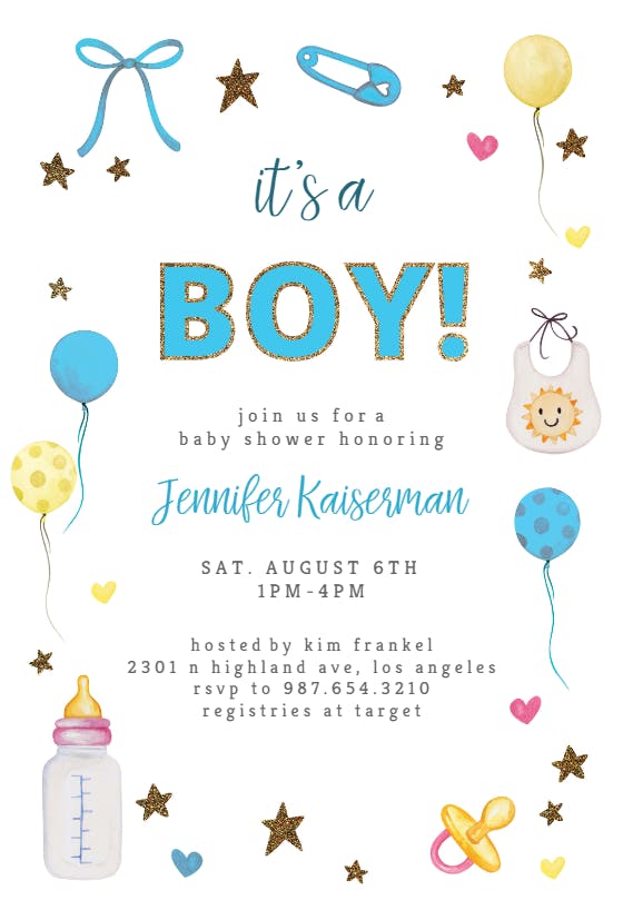 Baby stuff and glitter -  invitación para baby shower de bebé niño gratis