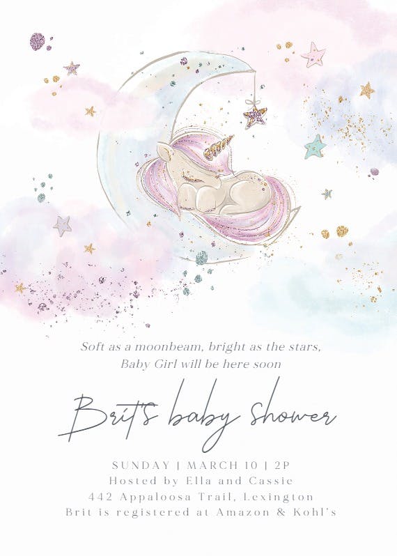 Baby unicorn -  invitación para baby shower de bebé niña gratis