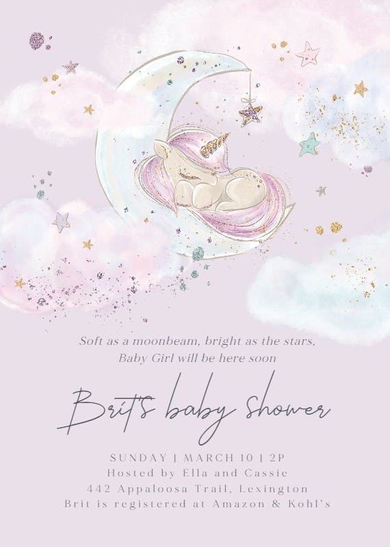 Baby unicorn -  invitación para baby shower de bebé niña gratis