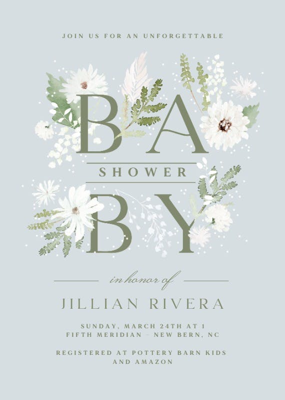 Baby winter blooms -  invitación para baby shower