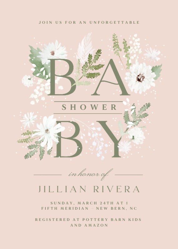 Baby winter blooms - baby shower invitation