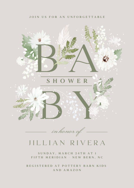 Baby winter blooms - baby shower invitation