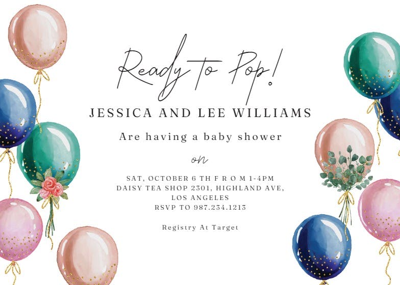 Balloon spray -  invitación para baby shower de bebé niño