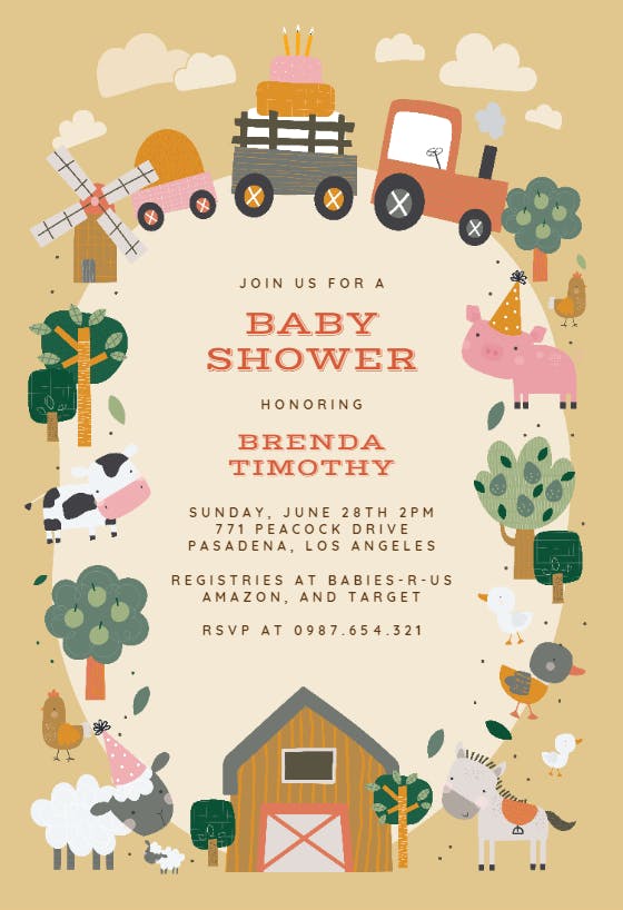Barnyard bash -  invitación para baby shower
