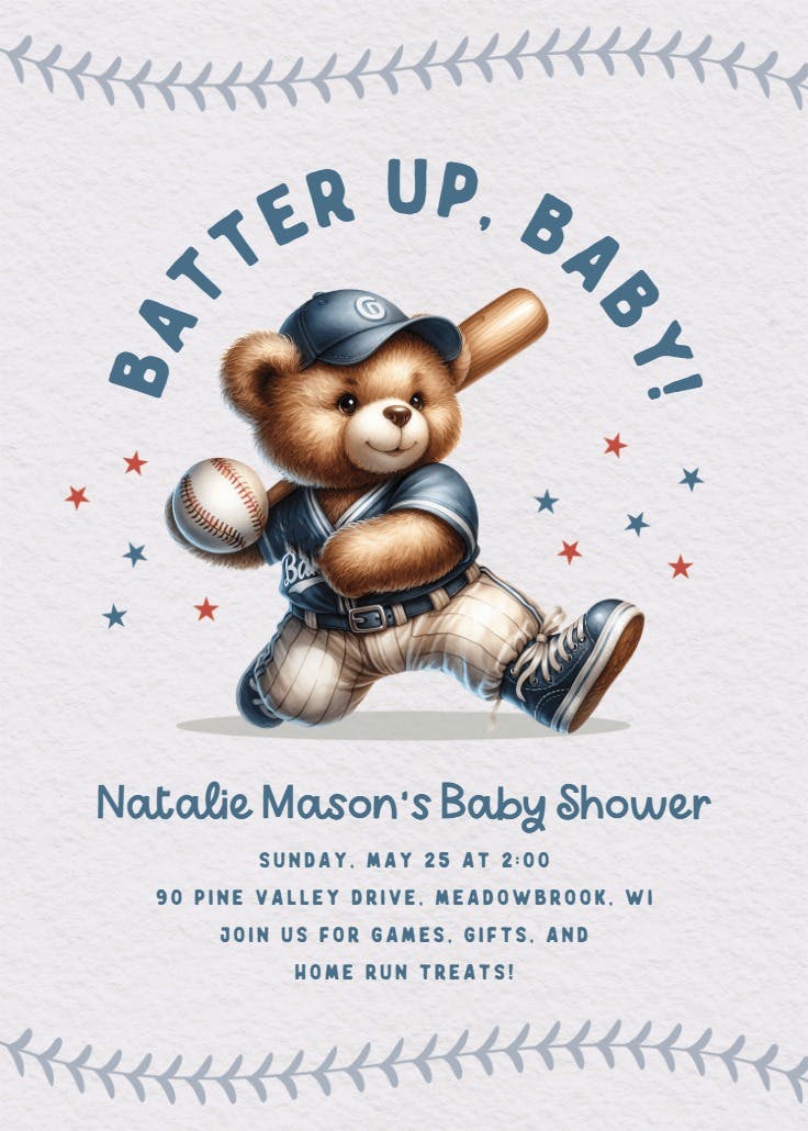 Bater up baby -  invitación para baby shower