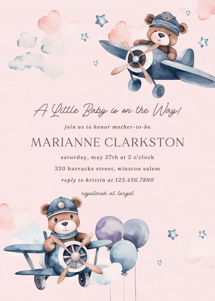 Beary cute pilot - baby shower invitation