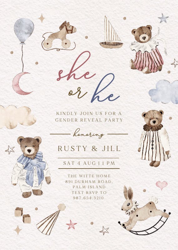 Beary sweet - gender reveal invitation