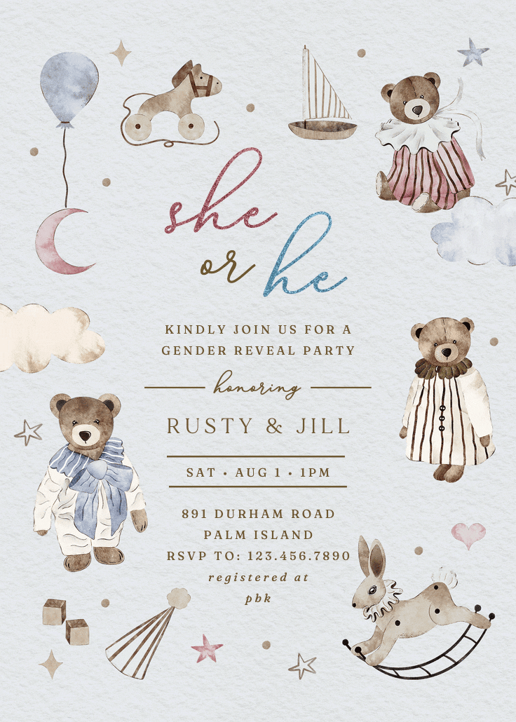 Beary sweet - gender reveal invitation