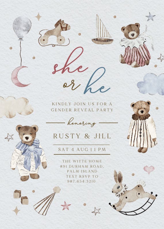 Beary sweet - gender reveal invitation