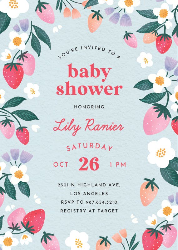 Berry sweet -  invitación para baby shower de bebé niña gratis