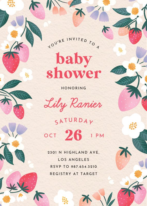 Berry sweet -  invitación para baby shower de bebé niña gratis