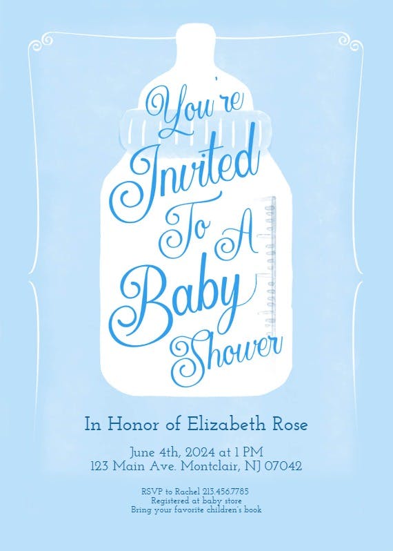 Big bottle -  invitación para baby shower de bebé niño gratis