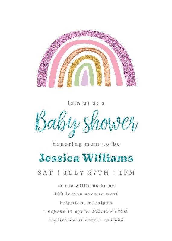 Big rainbow and sky - baby shower invitation