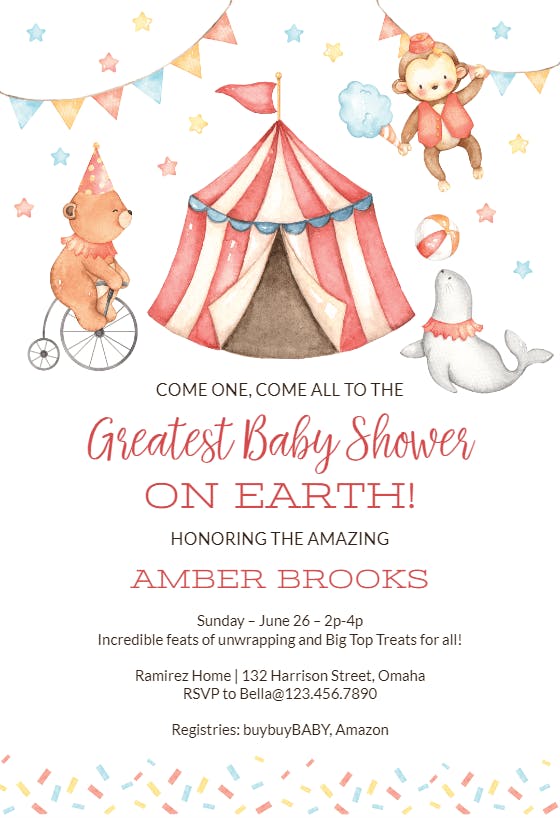 Big top baby - baby shower invitation