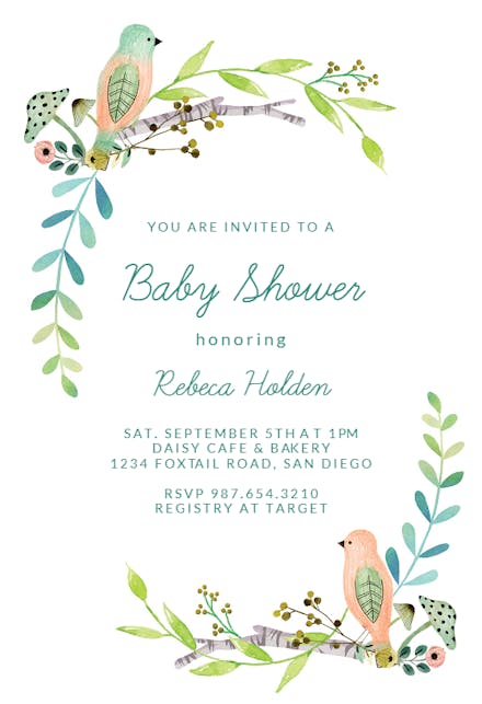 Bird Wreath - Baby Shower Invitation