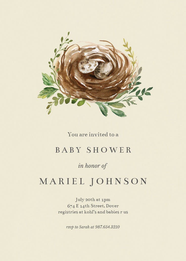 Birds nest - baby shower invitation