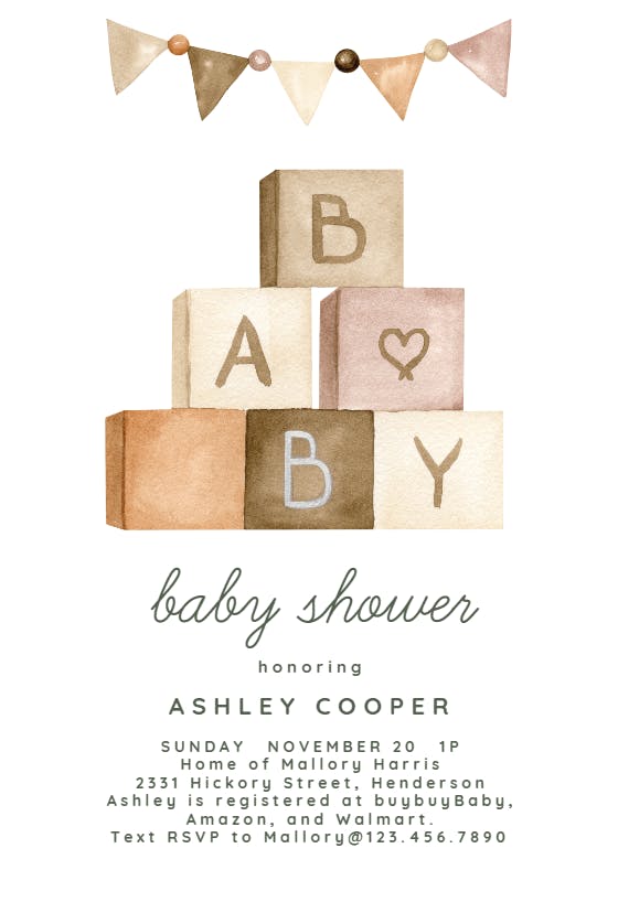 Wooden blocks -  invitación para baby shower