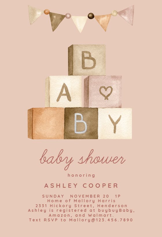 Wooden blocks -  invitación para baby shower