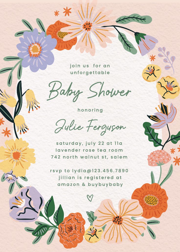 Blooming garden - baby shower invitation