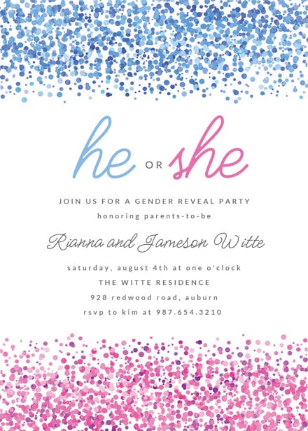 Blue & pink dots - gender reveal invitation
